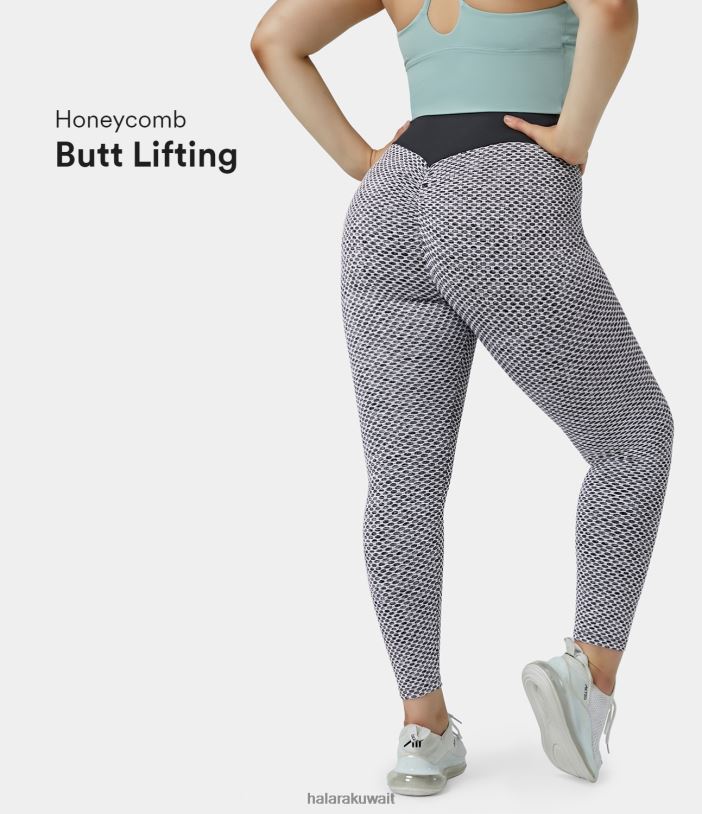 ملابس رياضية نمط شبكة بيضاء TDP4N2137 نحيف Halara طماق عالية الخصر ومقاس كبير 7/8