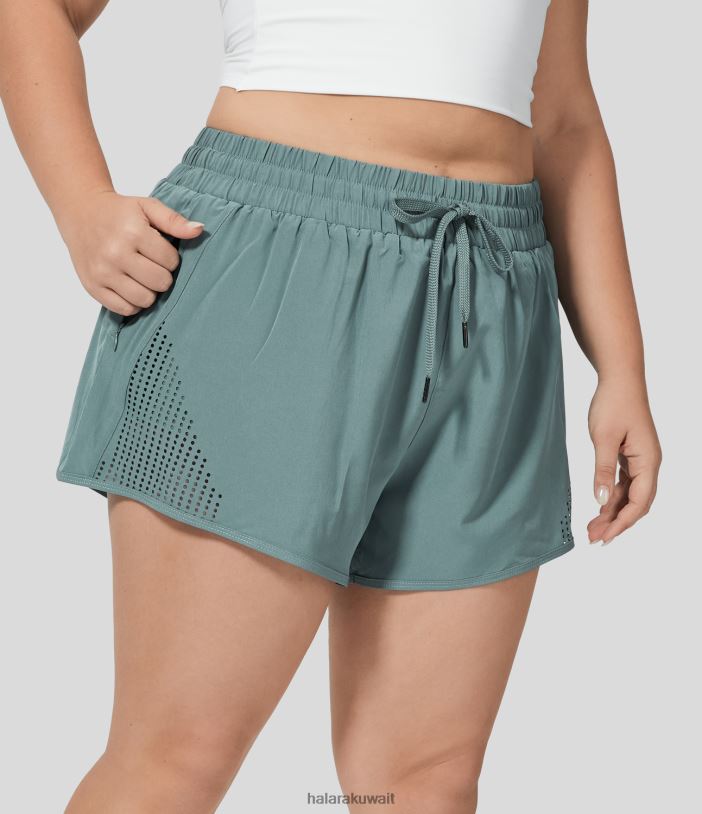 ملابس رياضية تعريشة TDP4N2143 نحيف Halara شورت متوسط ​​الارتفاع برباط وسحاب وجيب جانبي 2 في 1 لليوجا بمقاس كبير 3 بوصة