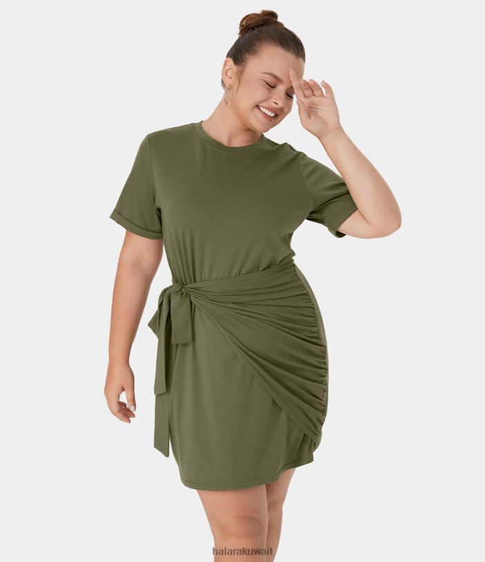ملابس إبداعي TDP4N2153 نحيف Halara فستان كاجوال قصير برقبة مستديرة بالإضافة إلى حجم عادي