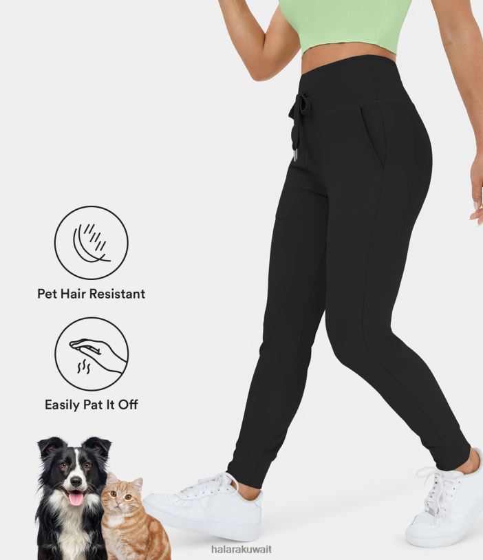 ملابس رياضية أسود TDP4N21 نحيف Halara بنطلون رياضي باتيتوف فلو مقاوم لشعر الحيوانات الأليفة عالي الخصر برباط وجيب جانبي عادي بطول كامل