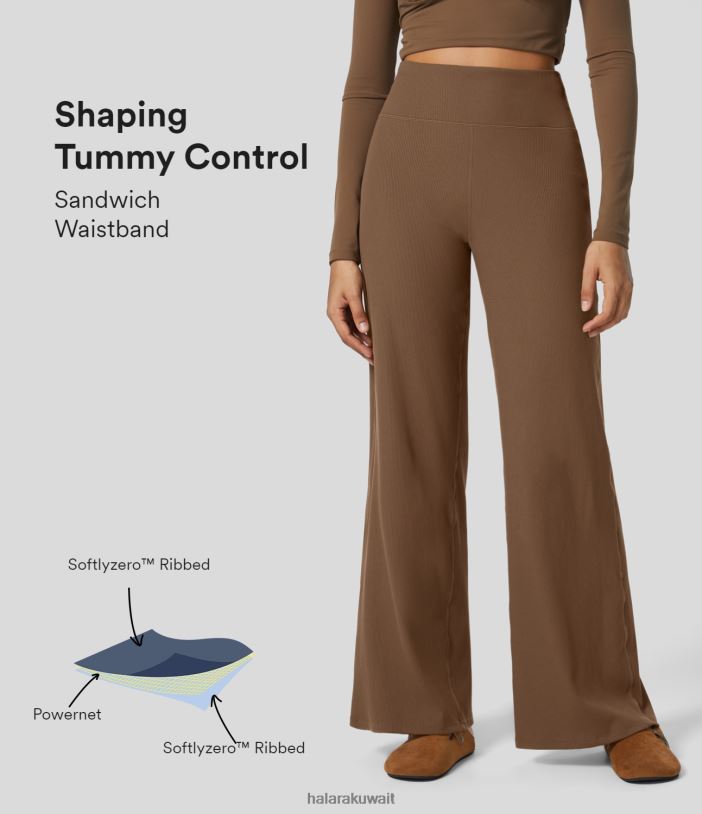 ملابس رياضية الحلوى TDP4N221 نحيف Halara بنطال Softlyzero مضلع عالي الخصر وجيب خلفي للتحكم في البطن وواسعة الساق لليوجا