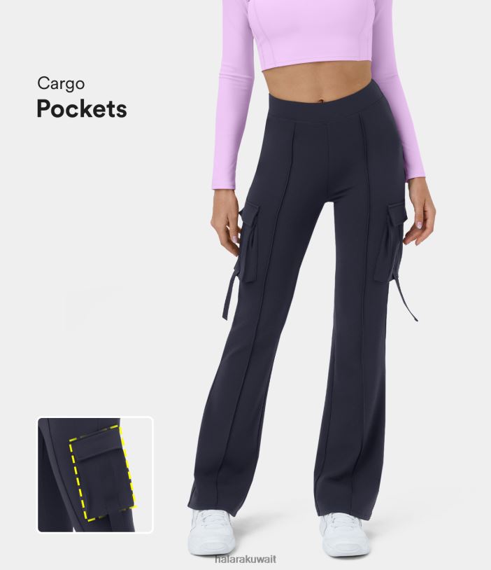 ملابس رياضية منتصف الليل الأزرق TDP4N244 نحيف Halara بنطال ضيق للعمل بجيب جانبي ورفرف عالي الخصر