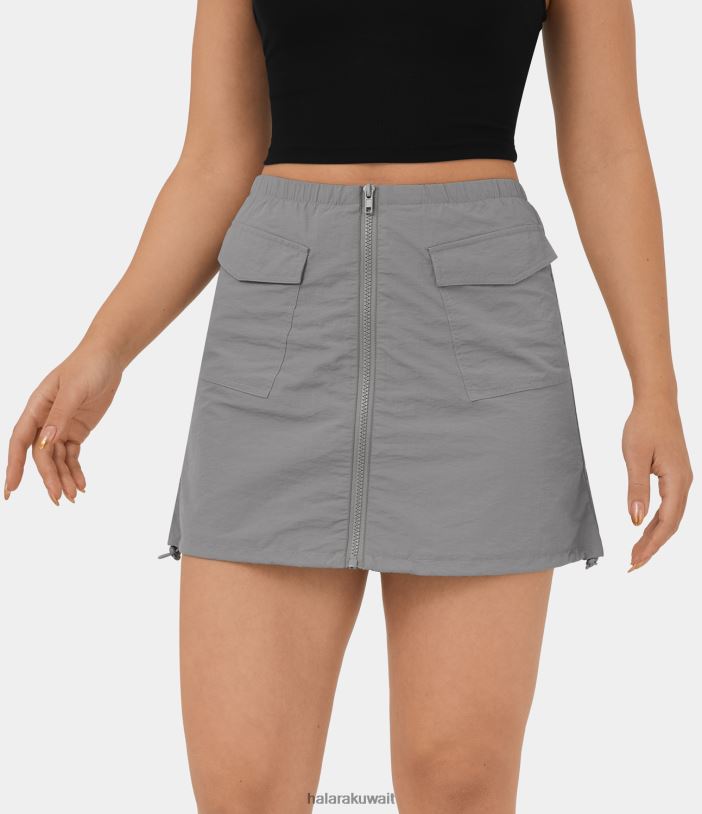 ملابس الطقس الرطب TDP4N248 نحيف Halara تنورة كارجو صغيرة كاجوال بسحاب متوسط ​​الارتفاع وجيب جانبي برباط
