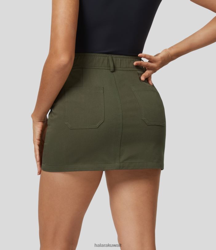 ملابس ضباب البندق الأخضر TDP4N254 نحيف Halara تنورة كارجو قطنية كاجوال بخصر عالٍ وجيوب متعددة