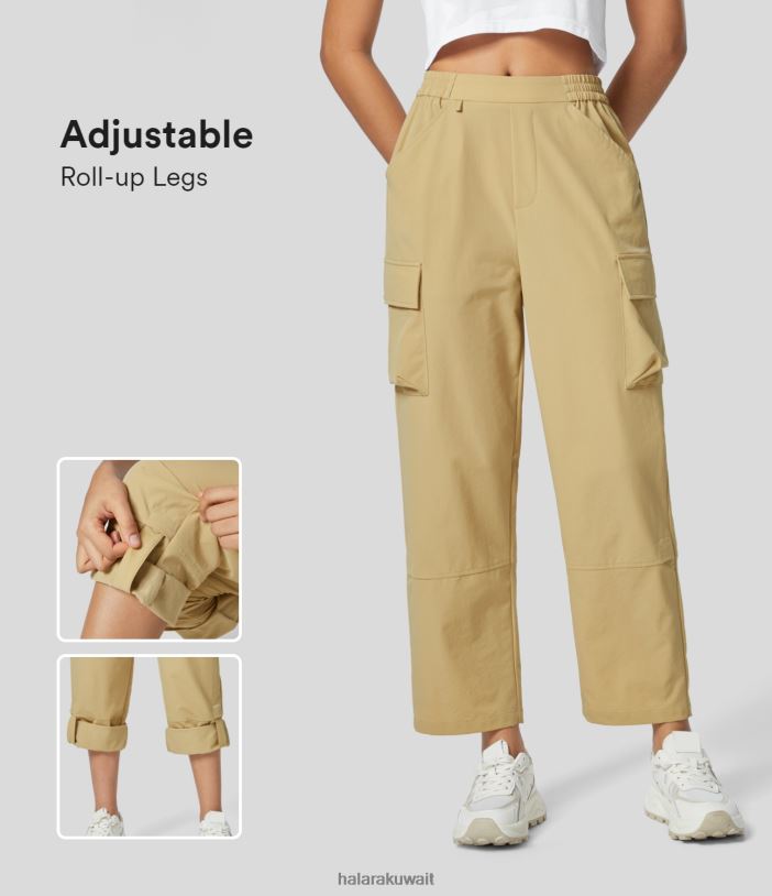 ملابس حجر القمر TDP4N258 نحيف Halara حزام خصر مطاطي عالي الخصر، جيوب متعددة قابلة للتعديل، أرجل قابلة للطي للمشي لمسافات طويلة