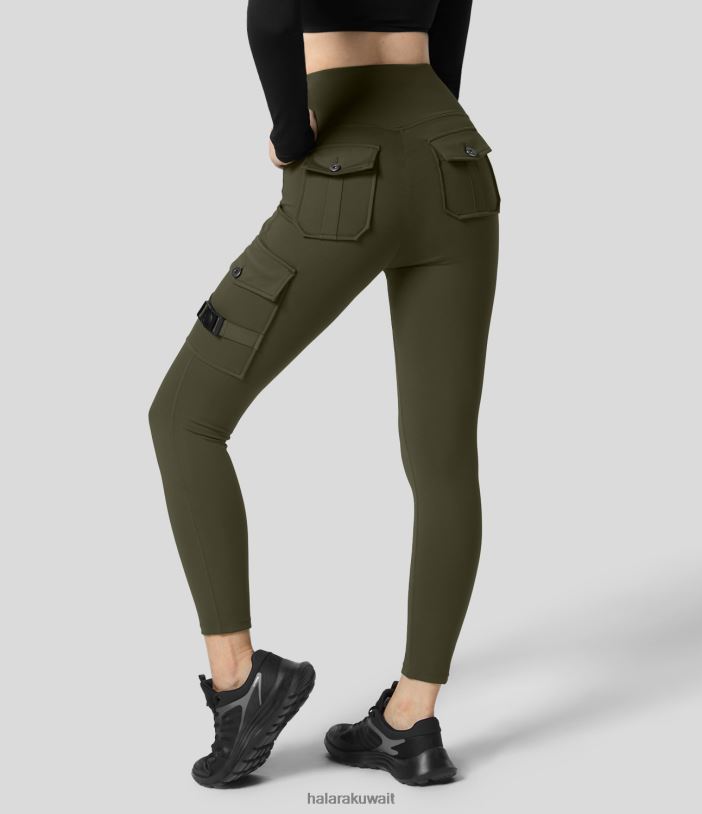 ملابس رياضية ليلة الغابة TDP4N259 نحيف Halara بنطال يوجا عالي الخصر بجيب كارجو 7/8
