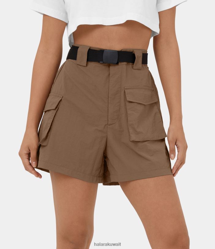 ملابس رياضية طير TDP4N262 نحيف Halara شورت كارجو كاجوال بخصر عالٍ وأزرار وسحاب وجيب قلاب مقاس 4 بوصات