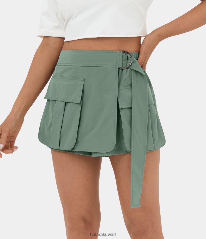 ملابس رياضية إبداعي TDP4N263 نحيف Halara شورت كارجو كاجوال بجيب بحزام متوسط ​​الارتفاع 2 بوصة