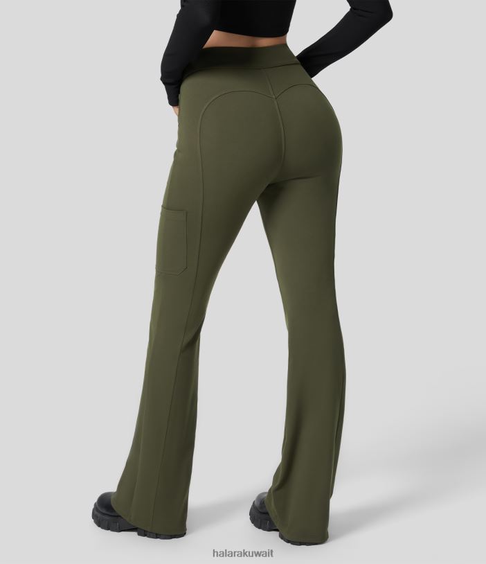 ملابس رياضية ليلة الغابة TDP4N266 نحيف Halara سروال عالي الخصر وجيوب متعددة وزر للعمل