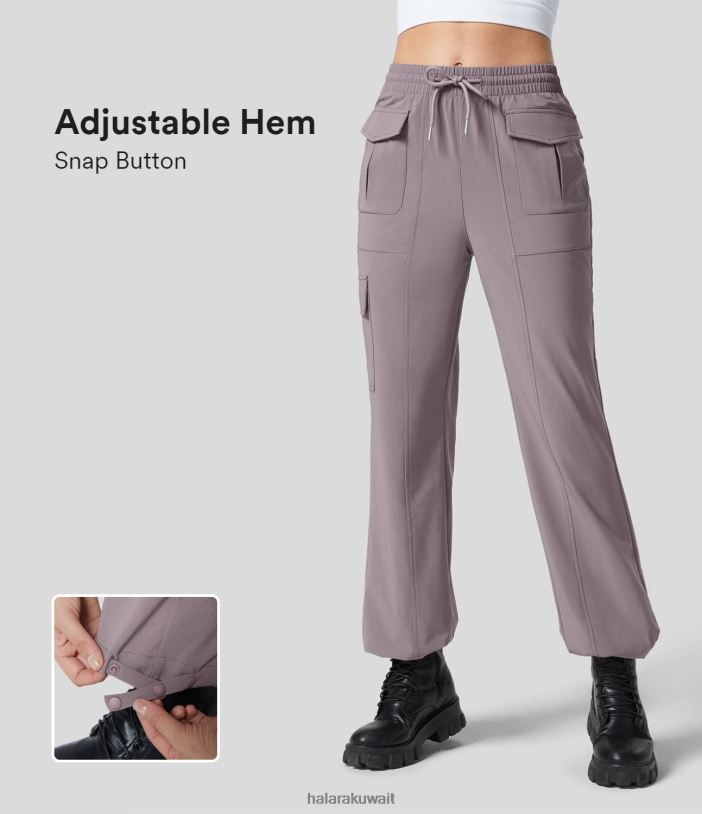 ملابس رياضية حمامة أرجوانية TDP4N268 نحيف Halara سروال كارجو للمشي لمسافات طويلة برباط وجيب قابل للتعديل وحاشية بزر كبس قابل للتعديل