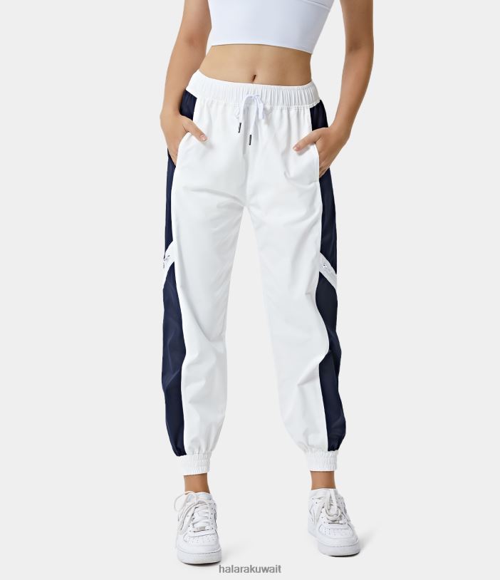 ملابس أبيض TDP4N269 نحيف Halara بنطال كتل الألوان بجيب جانبي برباط متوسط ​​الارتفاع