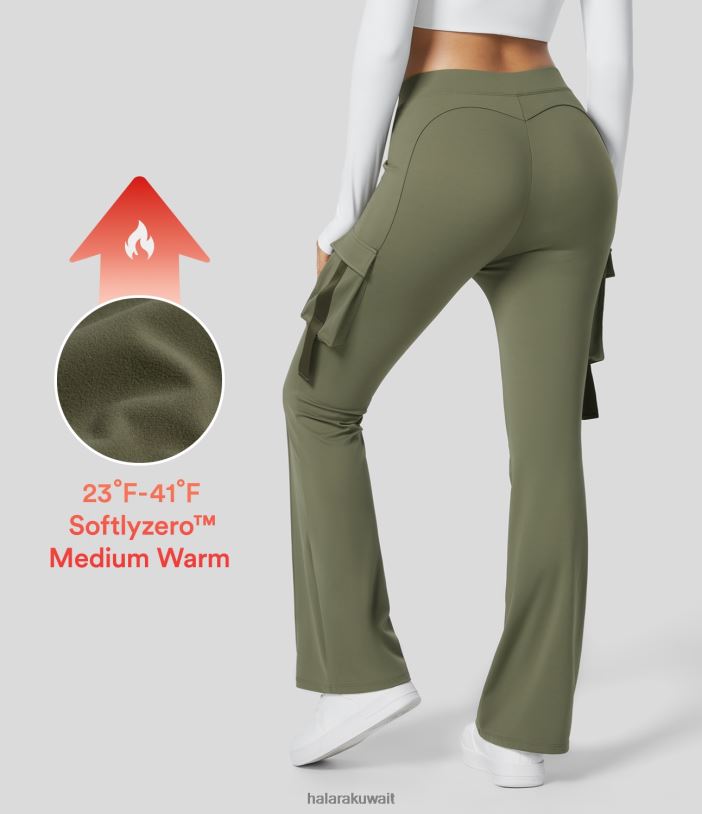 ملابس رياضية العشب الرمادي الأخضر TDP4N271 نحيف Halara بنطال ضيق من الصوف الناعم عالي الخصر وجيب جانبي بغطاء قلاب يعمل بطول كامل