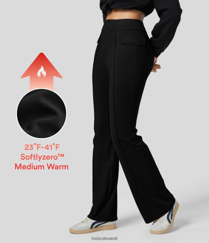 ملابس رياضية أسود TDP4N272 نحيف Halara بنطال كارجو كاجوال من الصوف الناعم عالي الخصر بأزرار وجيب جانبي ومضيئ