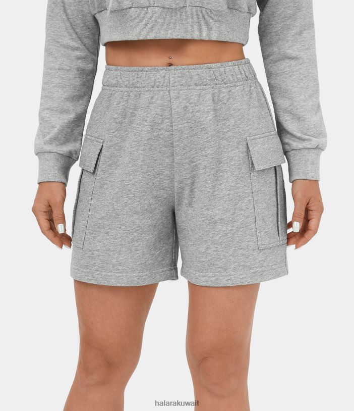 ملابس رياضية الضباب الرمادي TDP4N278 نحيف Halara شورت كارجو قطني كاجوال بخصر عالٍ وجيب جانبي بغطاء 5''
