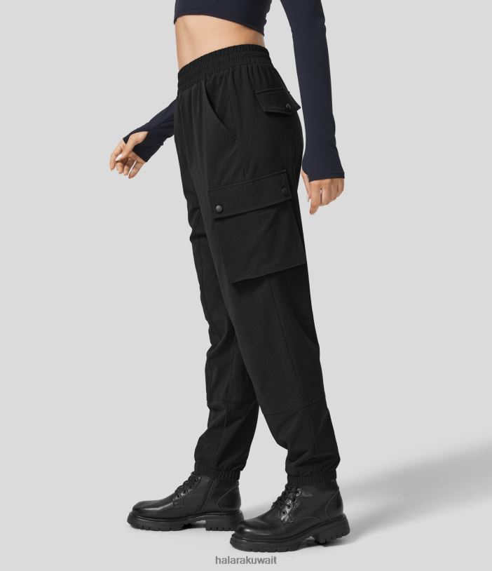 ملابس رياضية أسود TDP4N284 نحيف Halara بنطلون كارجو حريم متوسط ​​الارتفاع بجيوب متعددة للمشي لمسافات طويلة