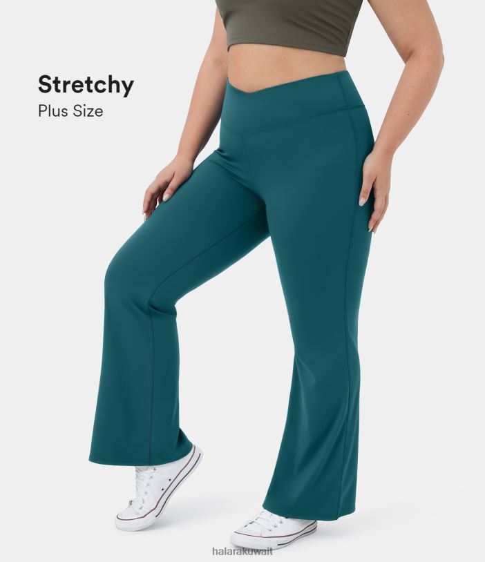 ملابس رياضية عمق المحيط الأطلسي TDP4N292 نحيف Halara طماق كروس عالية الخصر بطول كامل وتوهج بالإضافة إلى حجم طماق