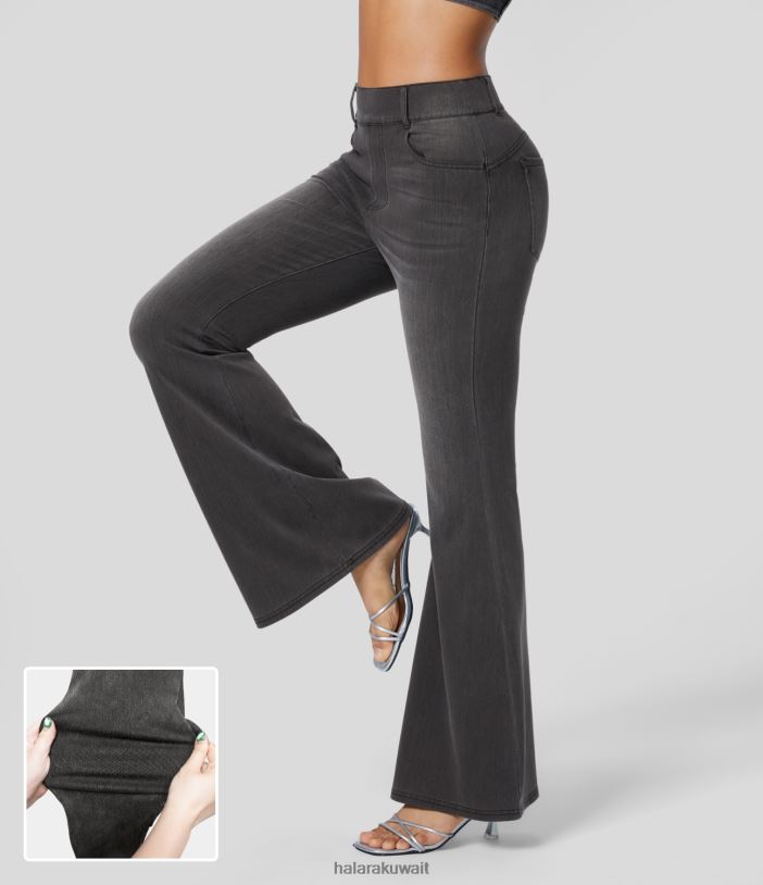 ملابس الدنيم المغسول باللون الرمادي الفاتح TDP4N307 نحيف Halara بنطال ضيق سحري عالي الخصر بجيوب متعددة من قماش الدنيم المتماسك القابل للتمدد بطول كامل