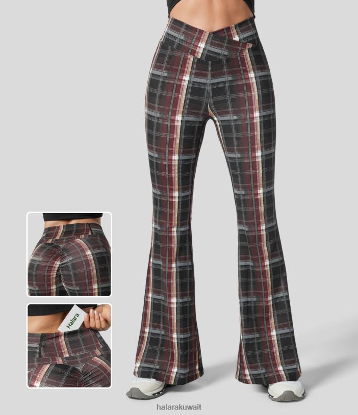 ملابس رياضية شعرية حمراء بركانية TDP4N308 نحيف Halara سروال يوجا عالي الخصر وجيب خلفي ومكشكش ومنقوش فائق التوهج