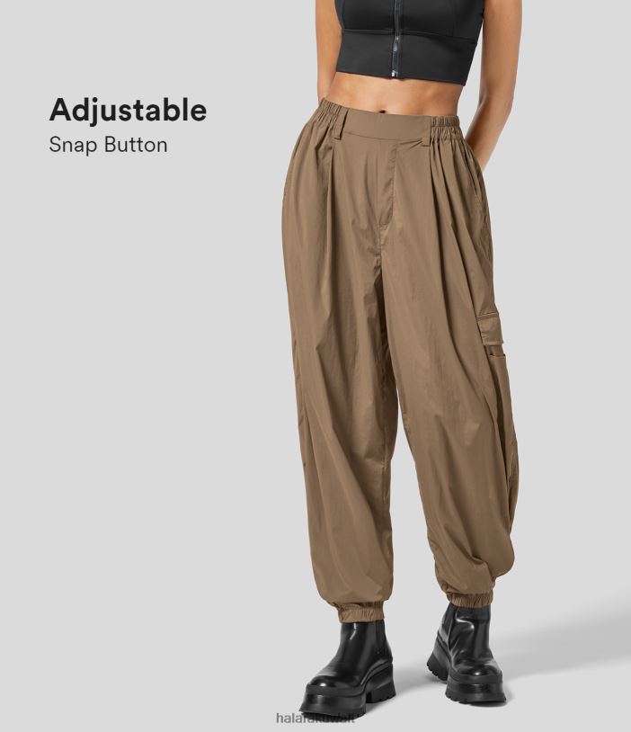 ملابس قندس TDP4N30 نحيف Halara حزام خصر مرن مقاوم للماء، جيوب متعددة، حاشية بزر كبس قابل للتعديل، بنطال كاجوال للركض