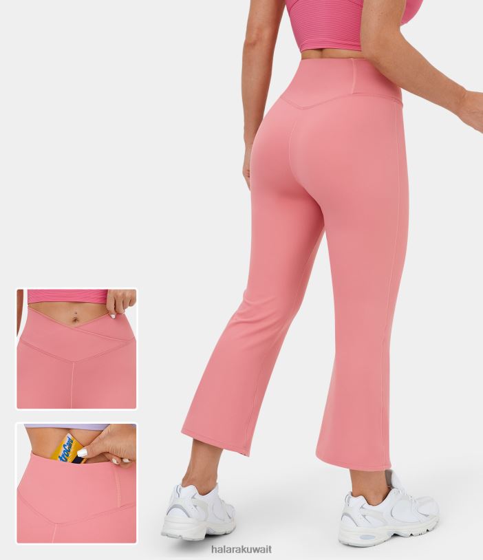 ملابس رياضية الحلوى الوردية TDP4N310 نحيف Halara بنطال كابري يوغا عالي الخصر وجيب خلفي متوهج