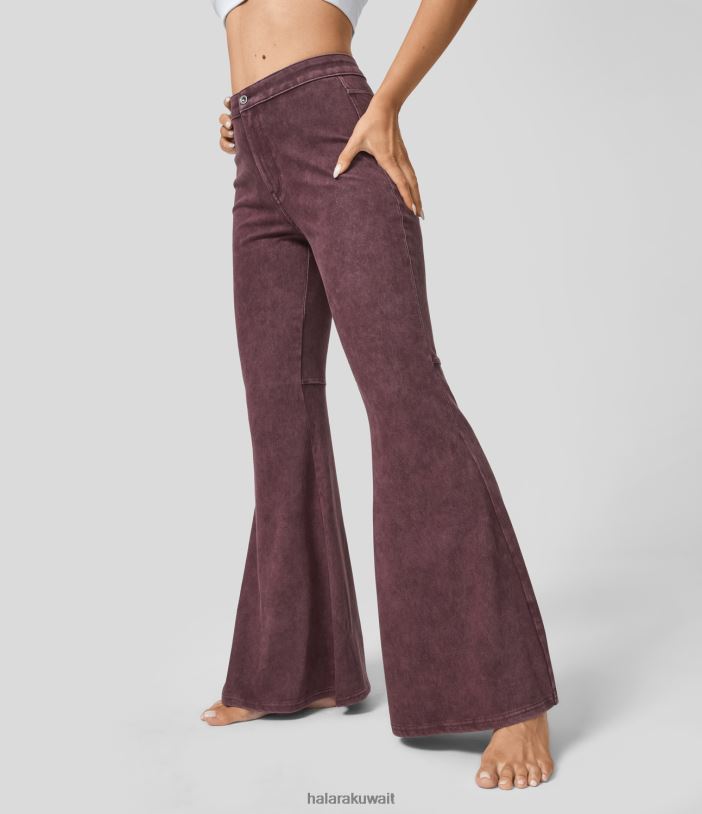 ملابس نبيذ وندسور الدنيم المغسول TDP4N312 نحيف Halara جينز سحري عالي الخصر وجيب خلفي مغسول ومتماسك ومطاط كاجوال فائق التوهج