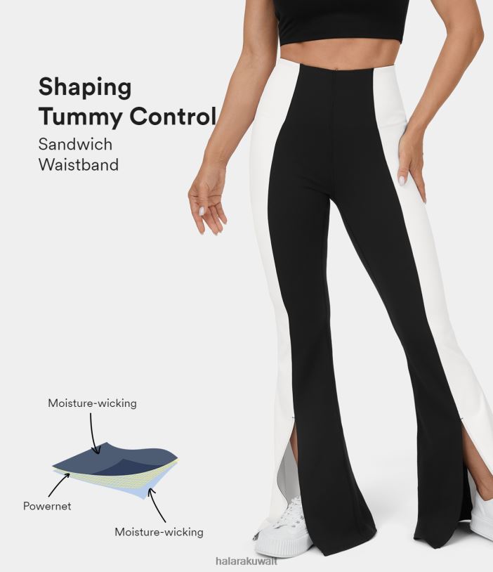 ملابس رياضية أسود TDP4N315 نحيف Halara بنطال ضيق كاجوال بخصر عالٍ للتحكم في البطن وحاشية مقسمة ومتوهجة
