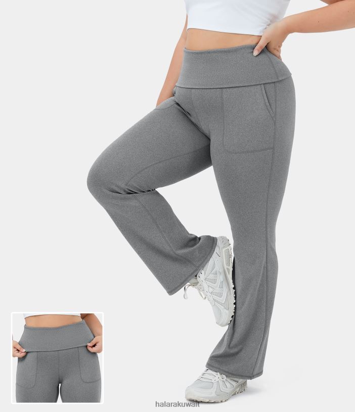 ملابس رياضية رمادي فاتح مرقش TDP4N323 نحيف Halara بنطال ضيق بجيب قابل للطي وخصر عالٍ للغاية وطول كامل ومقاس كبير