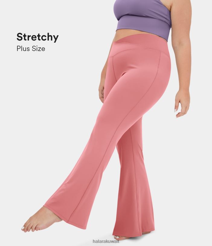 ملابس رياضية الحلوى الوردية TDP4N334 نحيف Halara كروس أوفر بجيب خلفي عالي الخصر بالإضافة إلى حجم طماق مضيئة للغاية