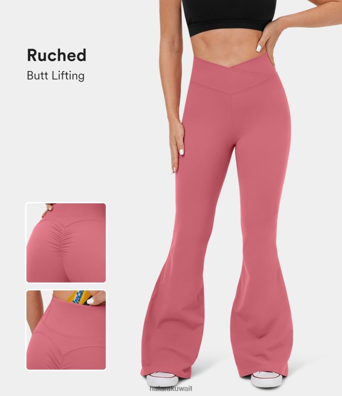 ملابس رياضية الحلوى الوردية TDP4N335 نحيف Halara Softlyzero سروال يوجا عالي الخصر وجيب خلفي ومكشكش لرفع المؤخرة فائق التوهج