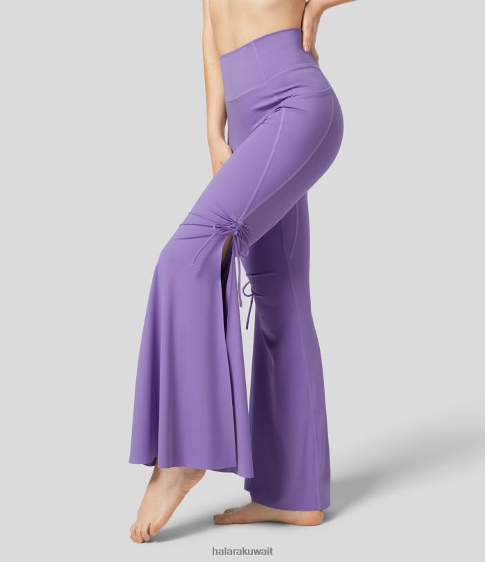 ملابس رياضية زهرة القزحية الأرجوانية TDP4N343 نحيف Halara بنطال يوغا Softlyzero بخصر عالٍ وجيب جانبي برباط وملمس رائع ومتوهج