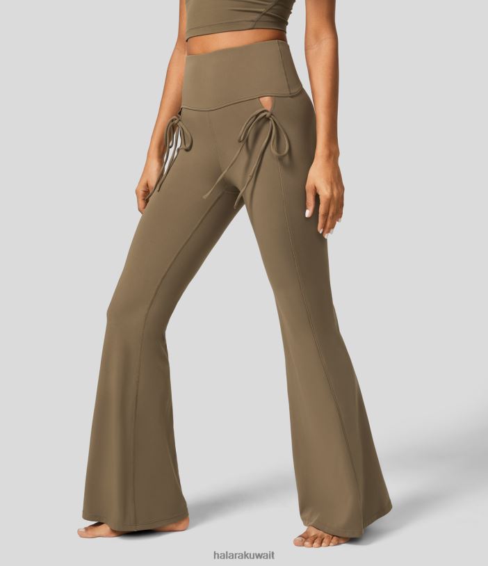ملابس رياضية بني كستنائي TDP4N345 نحيف Halara Softlyzero بنطال يوغا ضيق ذو خصر عالٍ وربطة أمامية