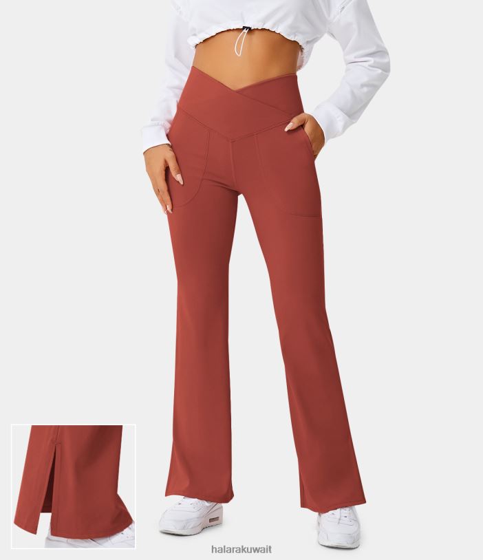 ملابس رياضية الزنجفر TDP4N347 نحيف Halara بنطال ضيق بجيب متقاطع وحاشية مقسمة بطول كامل - ابتسامة