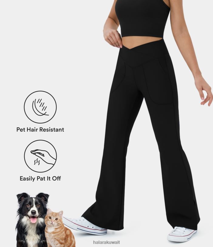 ملابس رياضية أسود TDP4N348 نحيف Halara بنطلون باتيتوف فلو المقاوم لشعر الحيوانات الأليفة وجيب متقاطع بحاشية يوجا متوهجة - ابتسامة