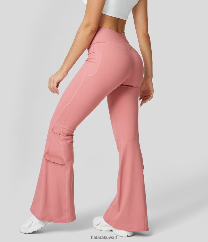 ملابس الحلوى الوردية TDP4N354 نحيف Halara سروال كاجوال واسع الخصر متقاطع وجيب جانبي مرقع