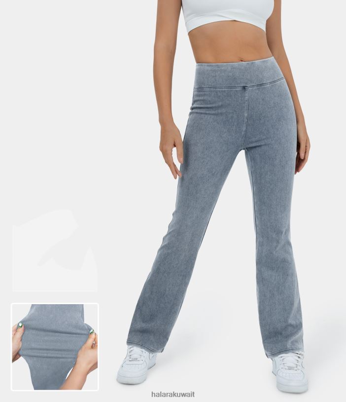 ملابس الدنيم الفيروزي الداكن TDP4N364 نحيف Halara بنطال جينز كاجوال بخصر عالٍ وجيب خلفي ومغسول وقابل للتمدد