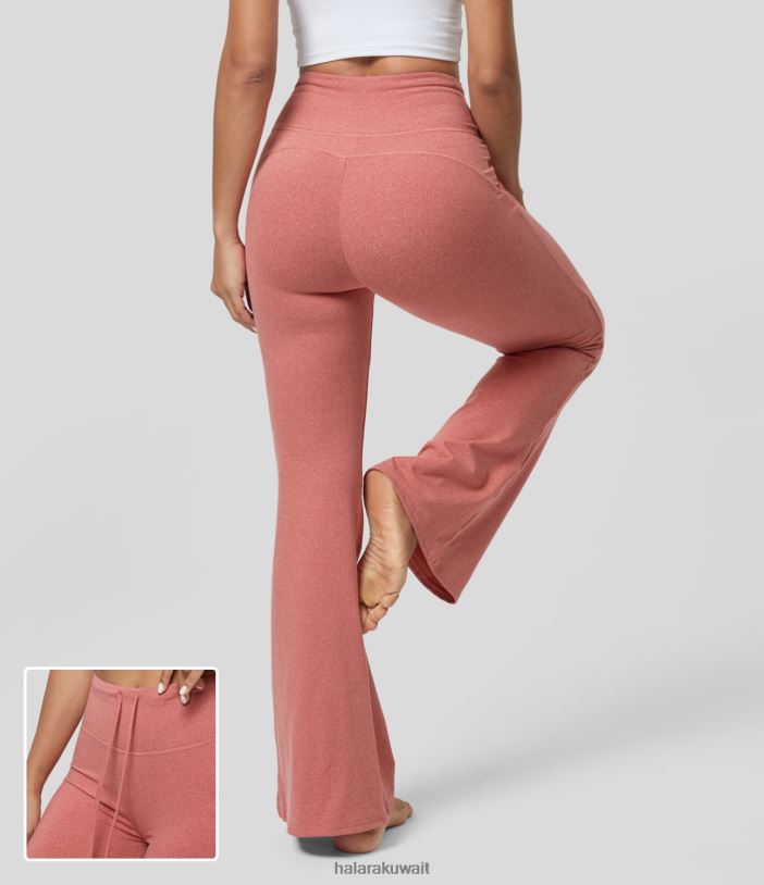 ملابس وردة حمراء مرقطة TDP4N368 نحيف Halara سوفليسوفت بنطال كاجوال برباط عالي الخصر