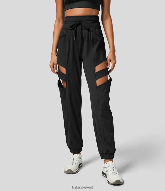 ملابس رياضية إبداعي TDP4N36 نحيف Halara بنطلون رياضي عالي الخصر برباط وجيب جانبي مقصوص للركض سريع الجفاف