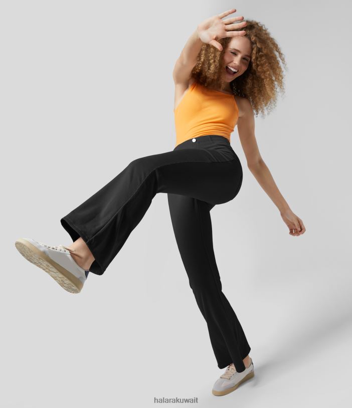 ملابس أسود TDP4N370 نحيف Halara بنطال مضلع متوسط ​​الارتفاع بجيوب متعددة كاجوال متوهج