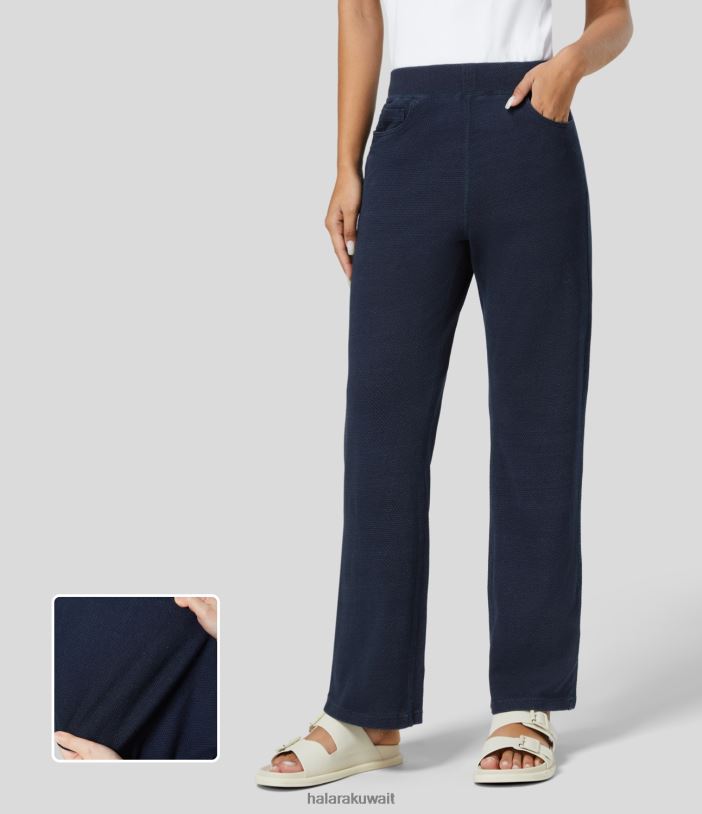 ملابس الدنيم الهراء الأزرق TDP4N384 نحيف Halara بنطال جينز كاجوال متوسط ​​الارتفاع بجيوب متعددة ومتماسك وقابل للتمدد