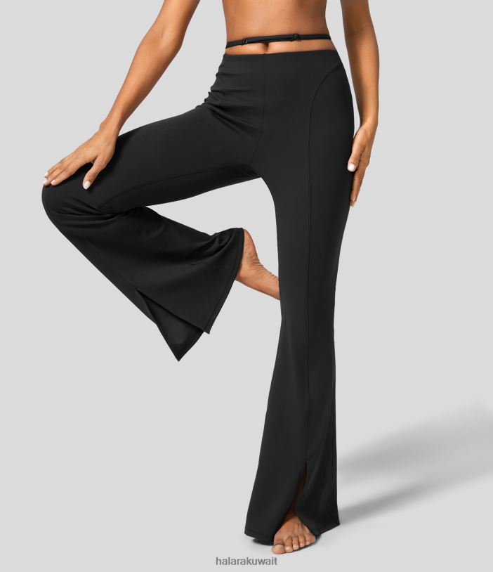 ملابس رياضية أسود TDP4N386 نحيف Halara بنطال يوجا متوهج بحزام قابل للتعديل ومتقاطع متوسط ​​الارتفاع