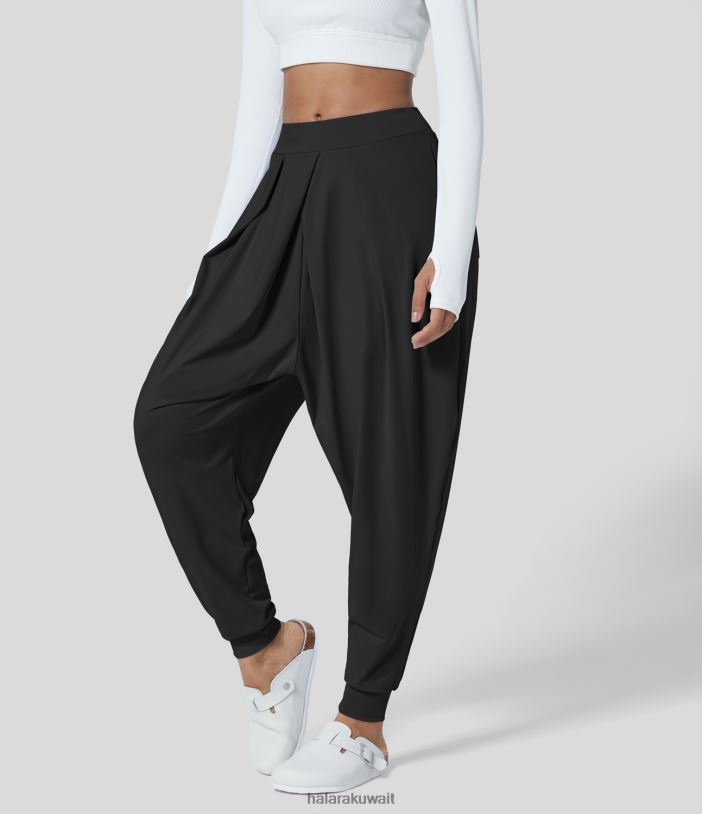 ملابس رياضية إبداعي TDP4N38 نحيف Halara بنطلون رياضي كاجوال متوسط ​​الارتفاع ومطوي بجيوب متعددة وطول الكاحل