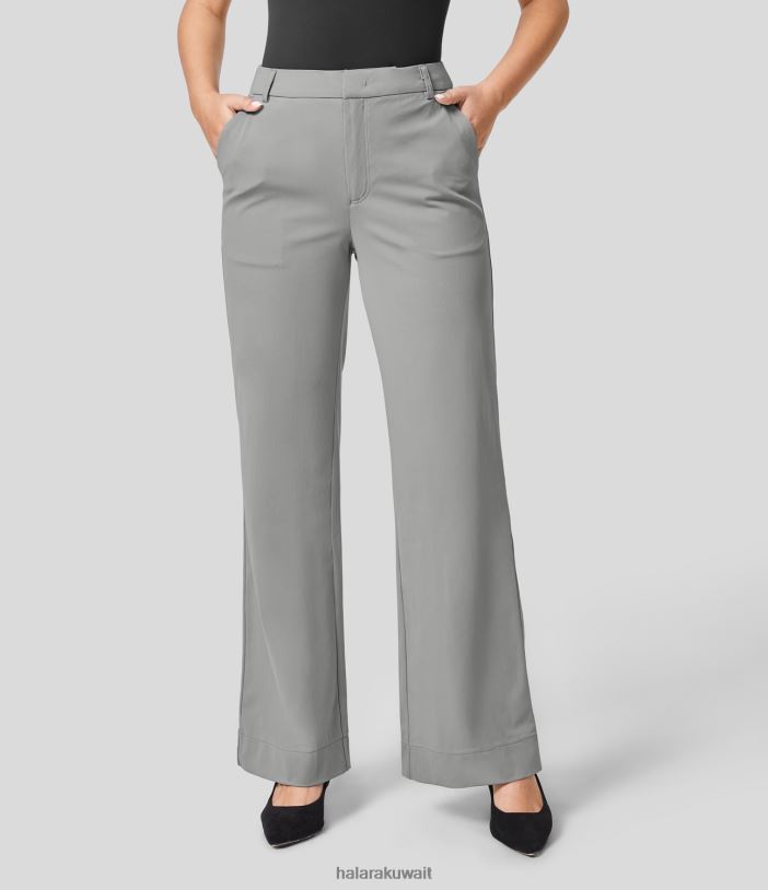 ملابس سراب رمادي TDP4N397 نحيف Halara بنطلون بدلة عمل بجيب جانبي متوسط ​​الارتفاع وساق مستقيمة