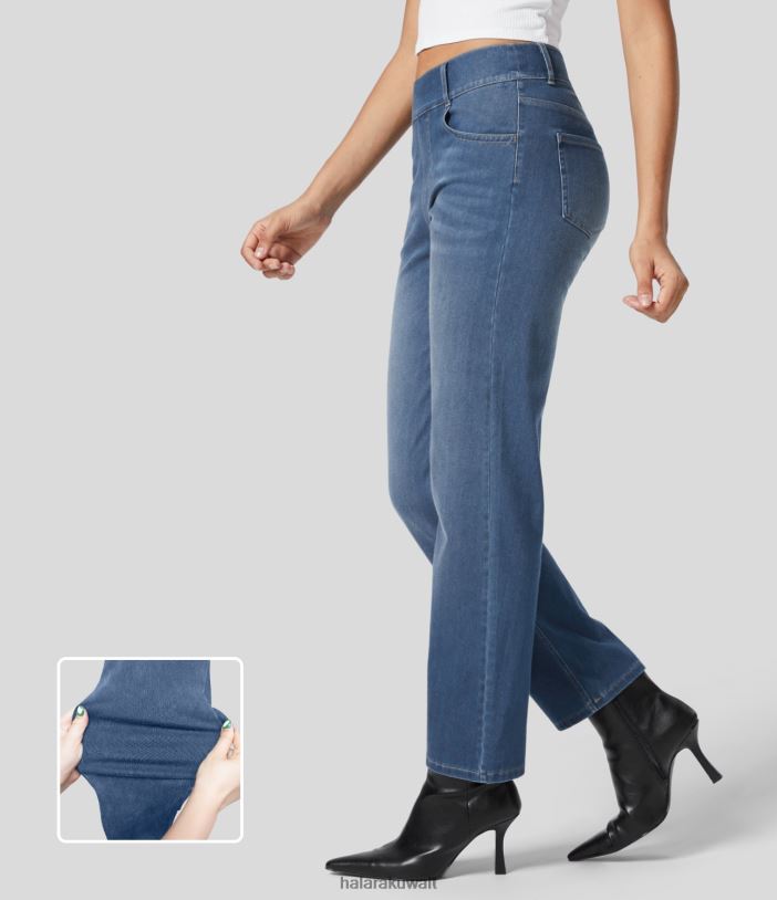 ملابس الدنيم السماء الزرقاء TDP4N398 نحيف Halara جينز عمل سحري عالي الخصر وجيوب متعددة وساق مستقيمة ومتماسك وقابل للتمدد