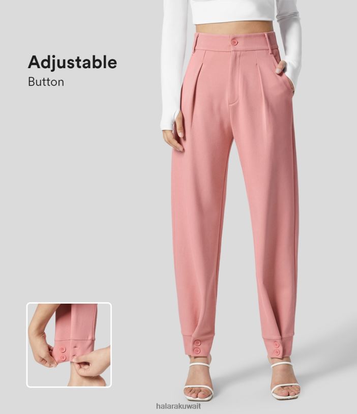 ملابس زهر الخوخ الوردي TDP4N402 نحيف Halara بنطلون مدبب بجيب جانبي عالي الخصر وحاشية بأزرار قابلة للتعديل