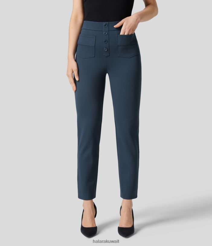 ملابس رياضية قحافة كبيرة TDP4N403 نحيف Halara سروال عمل عالي الخصر بجيوب متعددة وطول الكاحل