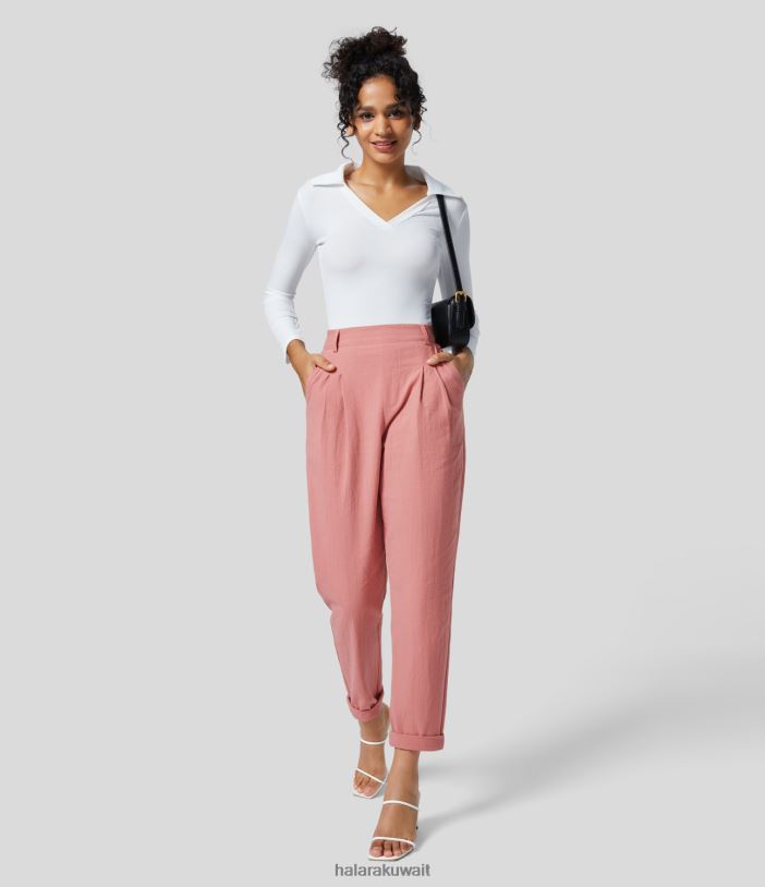 ملابس روزيت TDP4N408 نحيف Halara بنطلون بدلة عمل قطني مدبب بجيب جانبي عالي الخصر