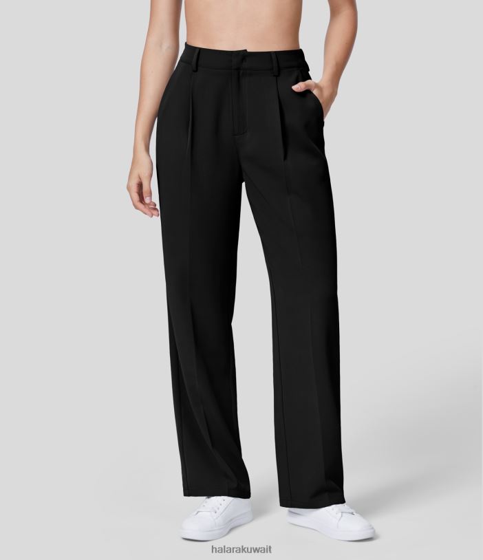 ملابس أسود TDP4N415 نحيف Halara سراويل بدلة عمل ذات ساق عالية الخصر وجيب جانبي مرن وساق مستقيمة