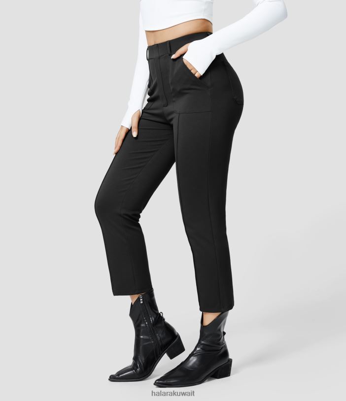 ملابس أسود TDP4N418 نحيف Halara بنطال كابري للعمل بخصر عالٍ وجيوب متعددة وخياطة اختيارية