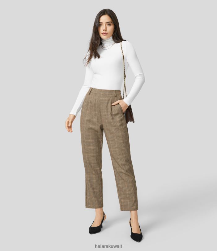 ملابس الكاكي TDP4N419 نحيف Halara سروال بدلة عمل بسحاب جانبي عالي الخصر وجيب جانبي وساق مستقيمة