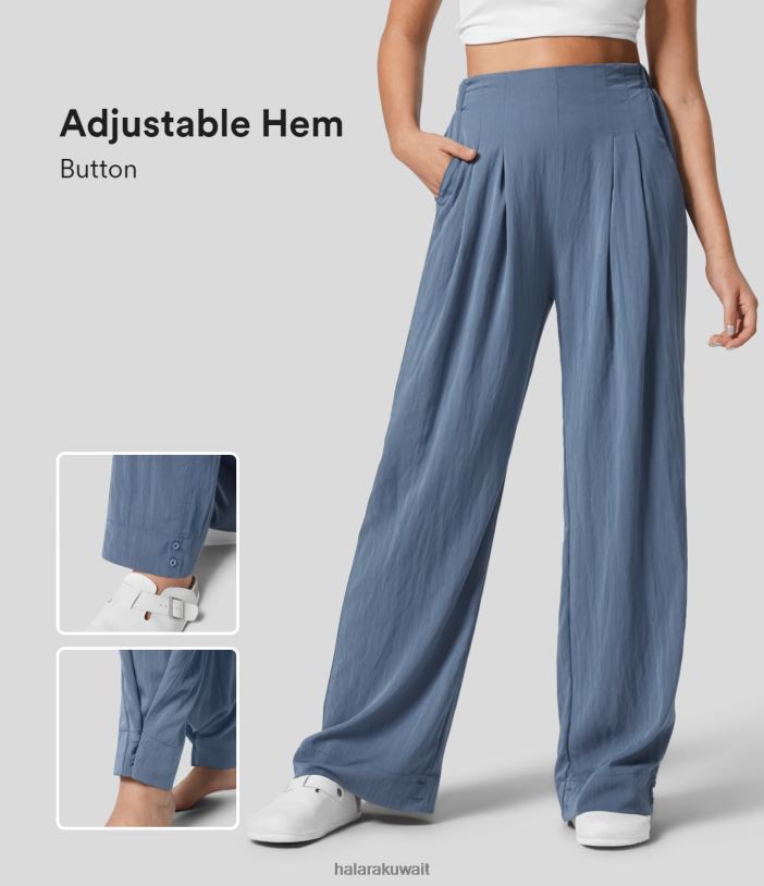 ملابس الرياح البرية TDP4N425 نحيف Halara بنطال بحزام خصر مطاطي عالي الخصر وجيب جانبي مطوي وحاشية قابلة للتعديل وساق مستقيمة للعمل